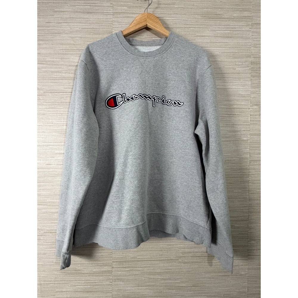 Champion Sweatshirt Mens XL Gray Spellout Logo Fleece Lined Crewneck Pullover